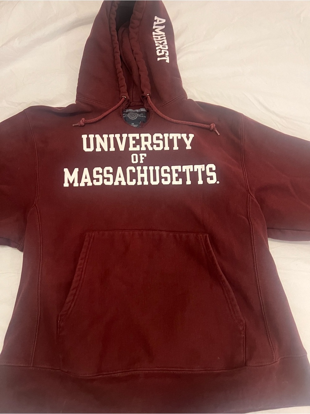 UMass Amherst Vintage Maroon Hoodie w/White Lettering